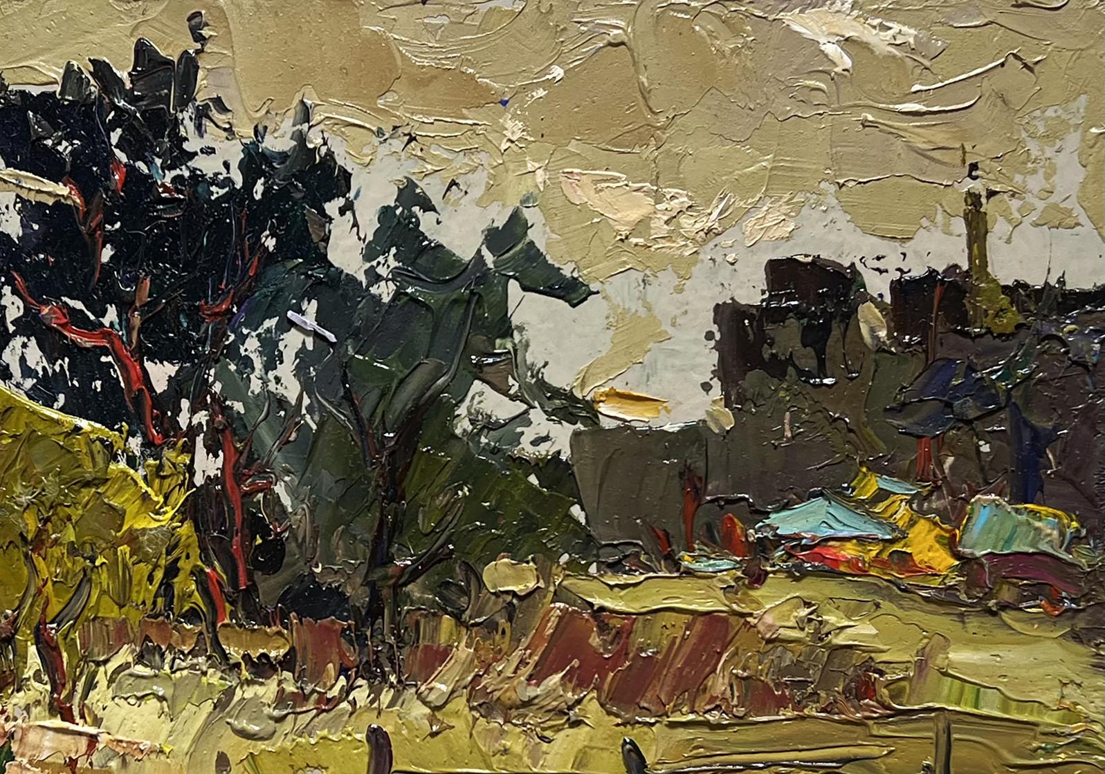 Textured oil painting of ducks in lake by Oksana Ivanyuk