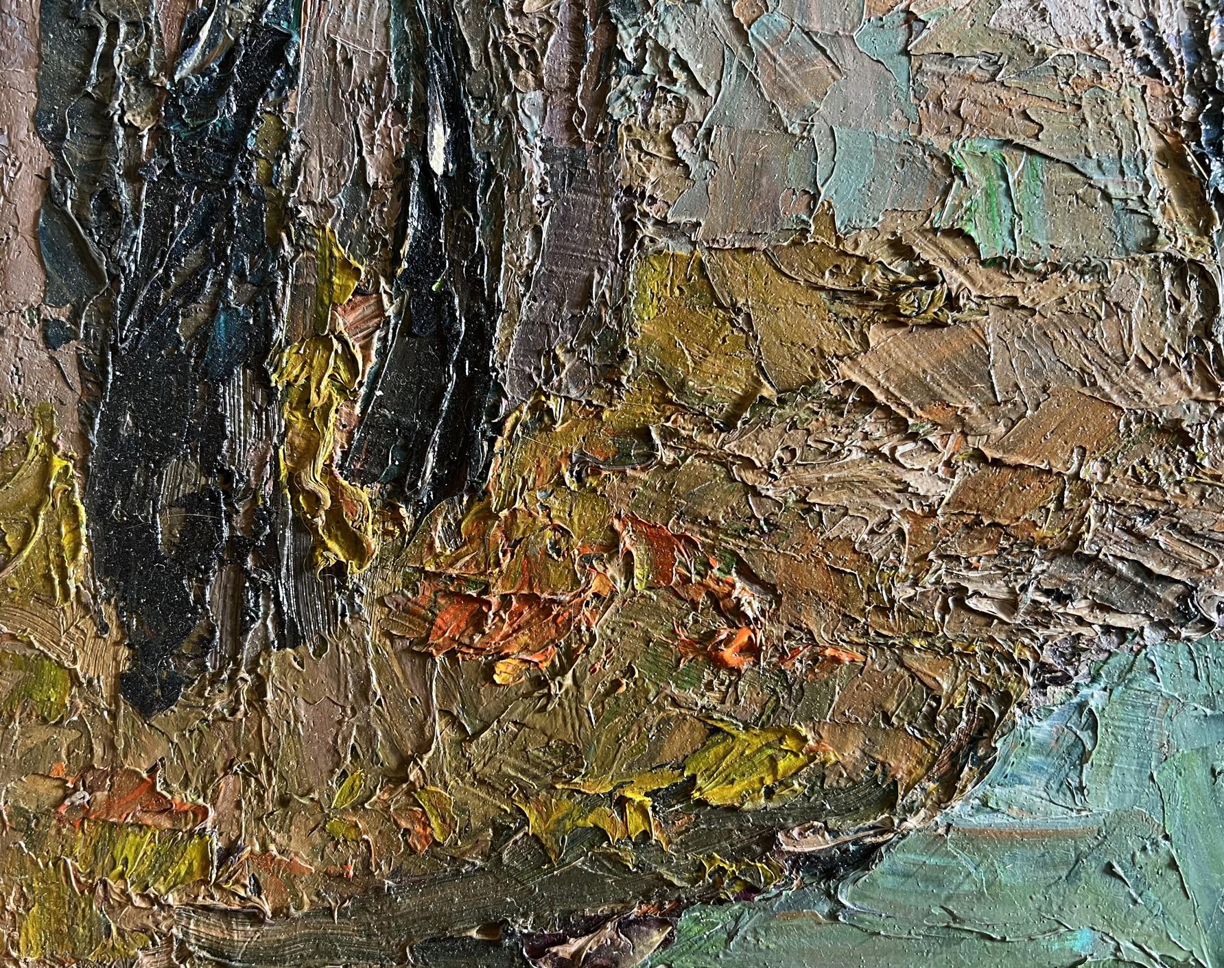 Oil painting Cloudy autumn day by Boris Serdyuk, textured impasto in earthy tones