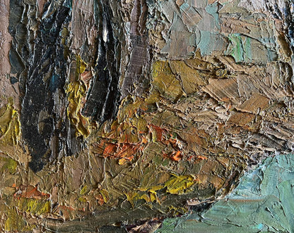 Oil painting Cloudy autumn day by Boris Serdyuk, textured impasto in earthy tones