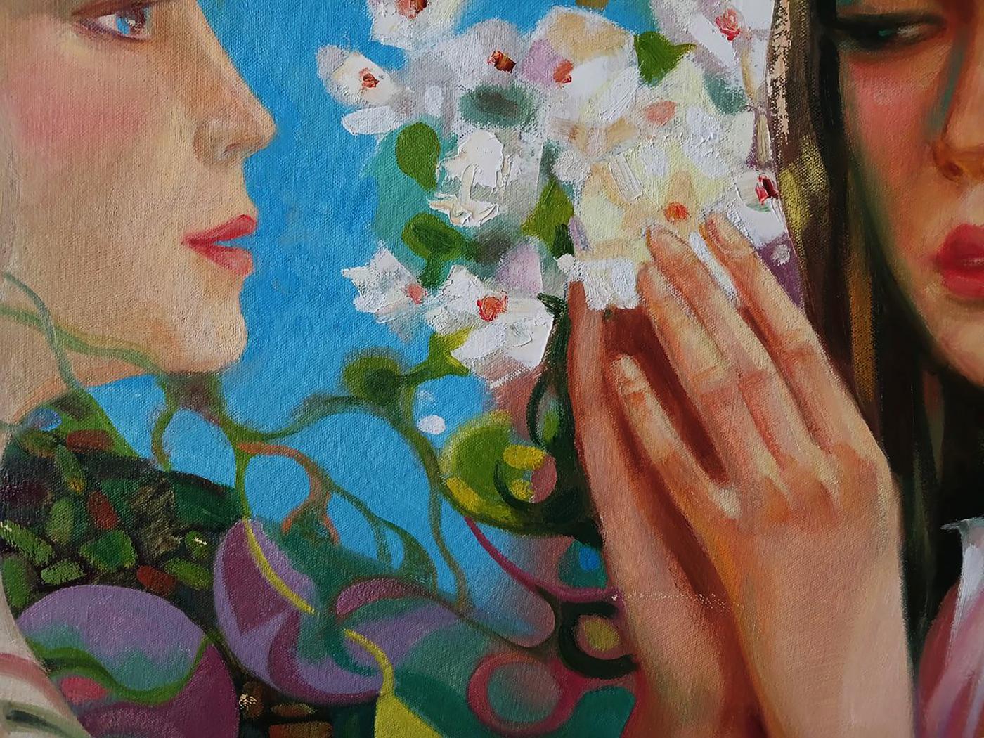 Abstract oil painting Breath of Spring by Anatoly Tarabanov with two women