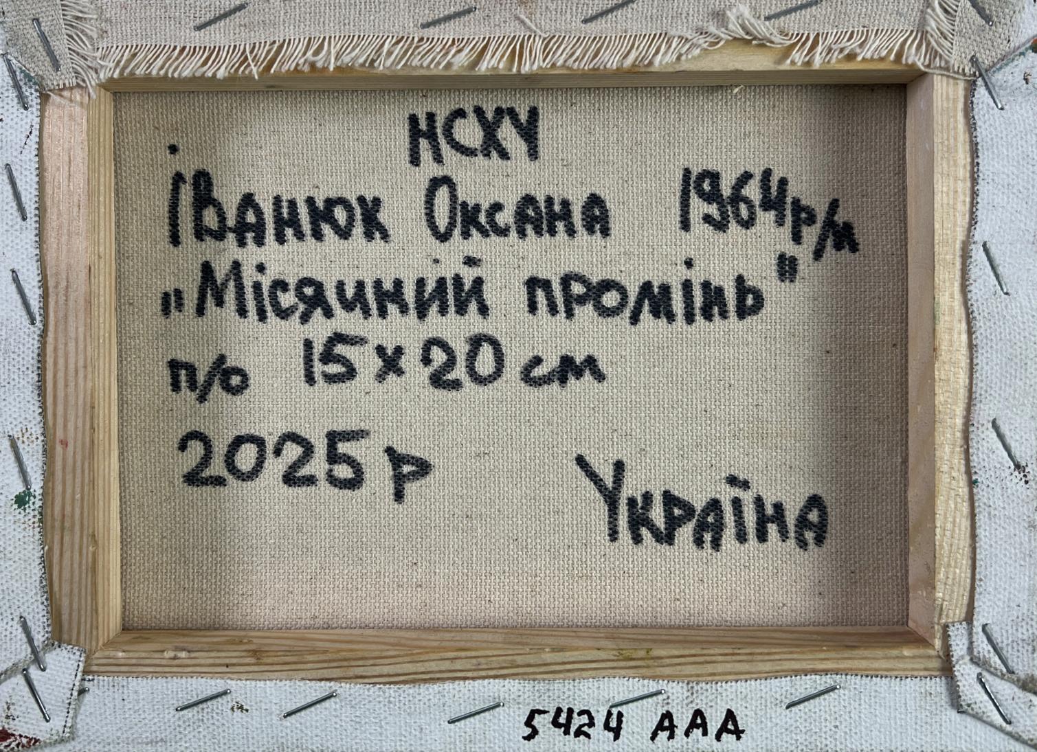Back of Oksana Ivanyuk Night tale oil painting canvas with Cyrillic text