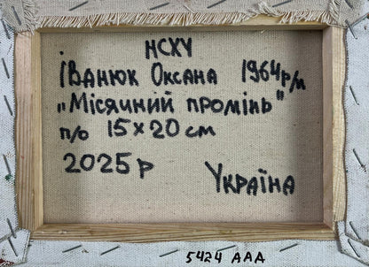 Back of Oksana Ivanyuk Night tale oil painting canvas with Cyrillic text