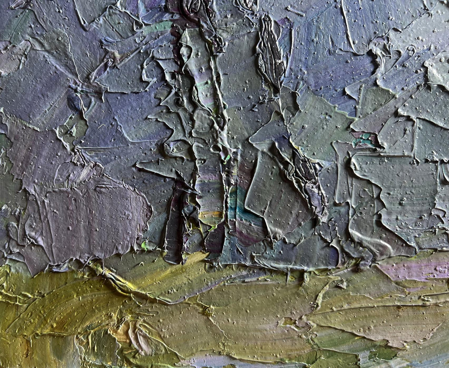 Oil painting Rainy morning by Boris Serdyuk, textured gray green impasto
