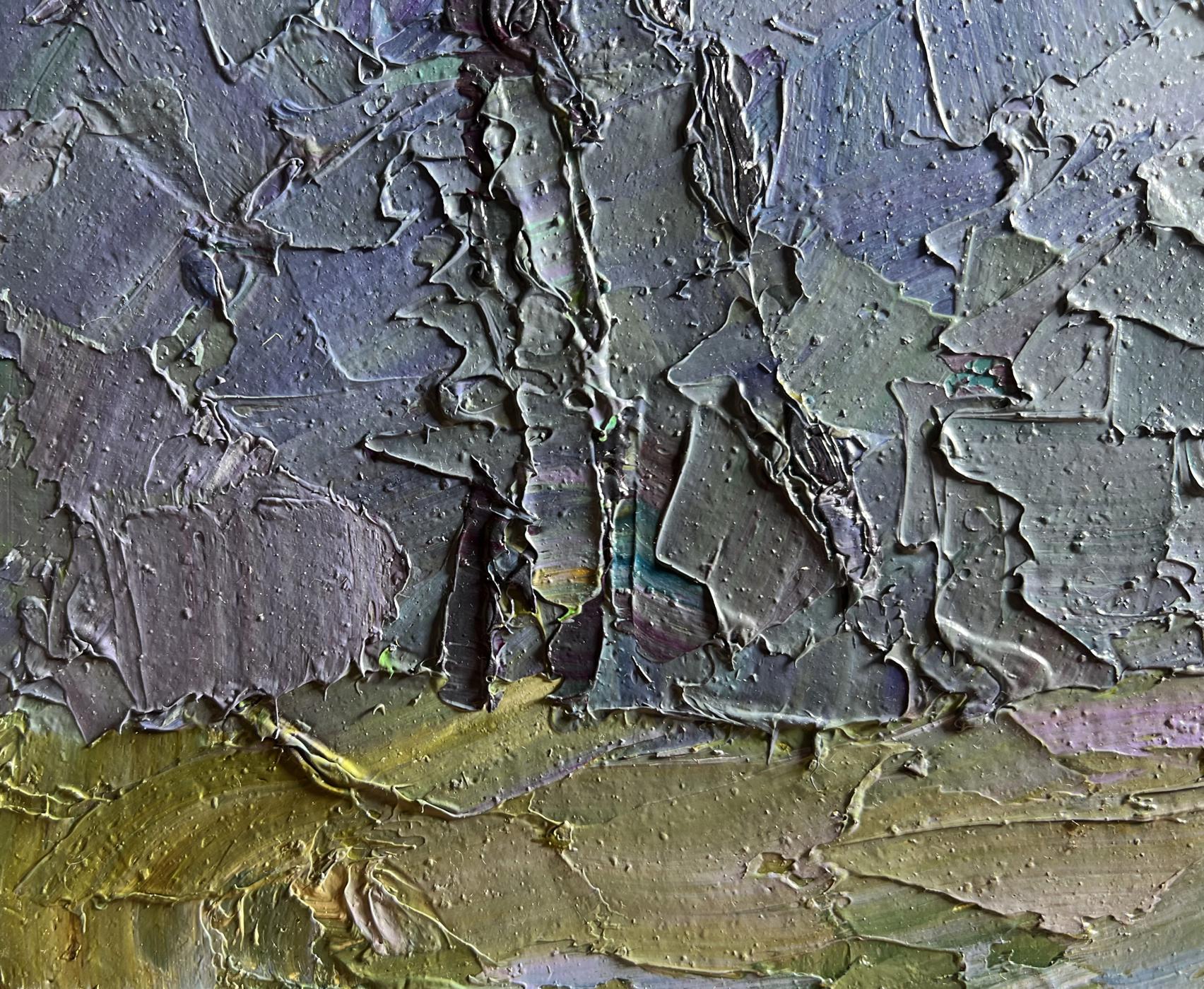 Oil painting Rainy morning by Boris Serdyuk, textured gray green impasto