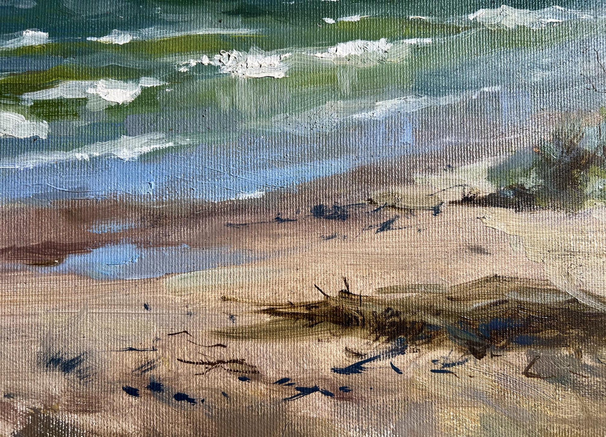 Oil painting Autumn sea breeze by Tatyana Derdey beach scene