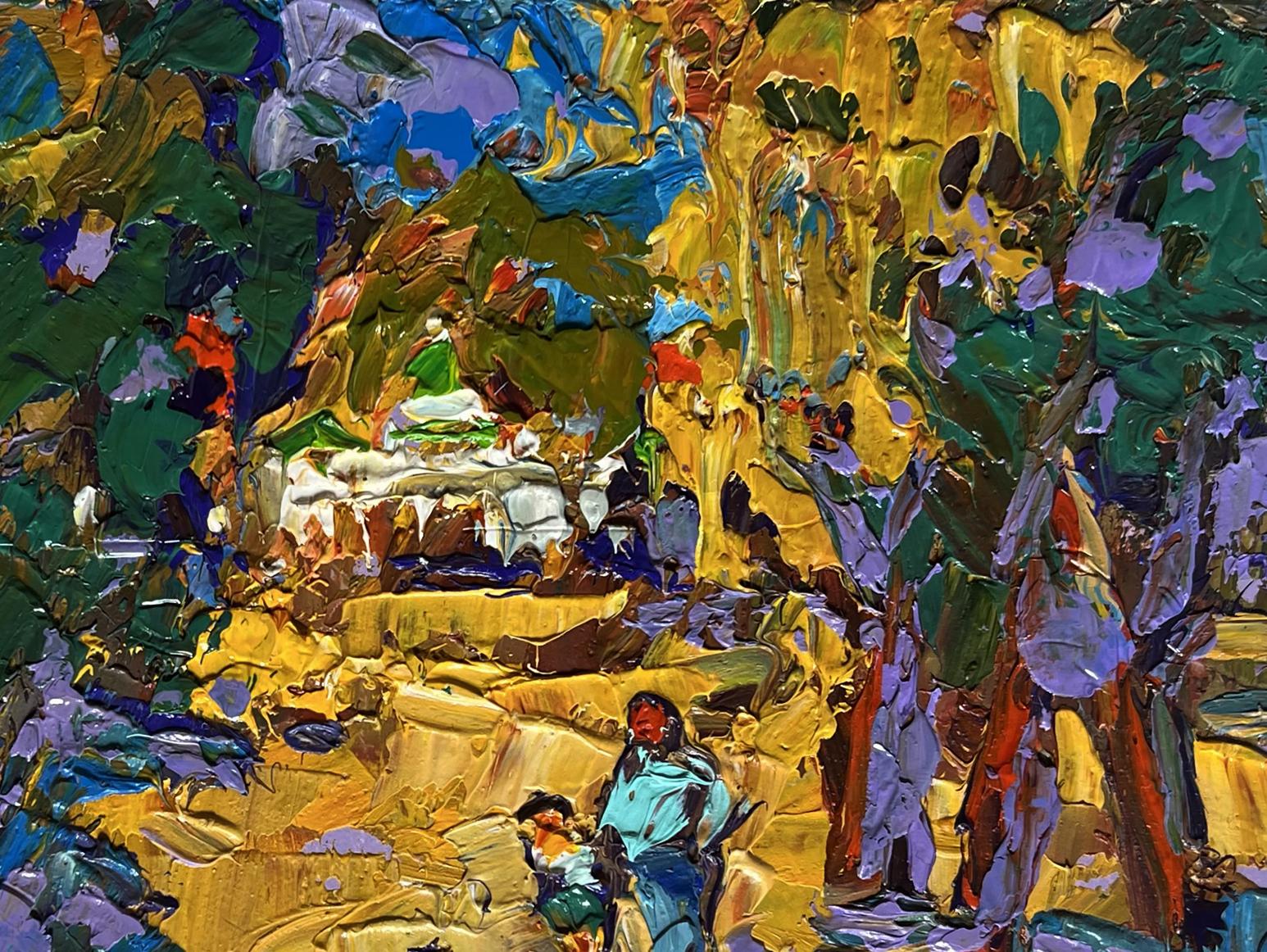 Vibrant impressionist oil painting of autumn park alley by Oleksiy Ivanyuk