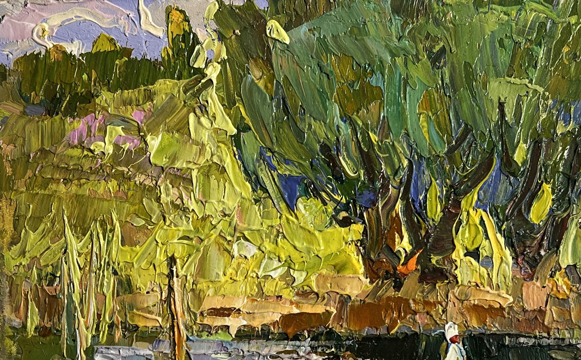 Impasto textured Summer boat vacation oil painting by Oleksiy Ivanyuk