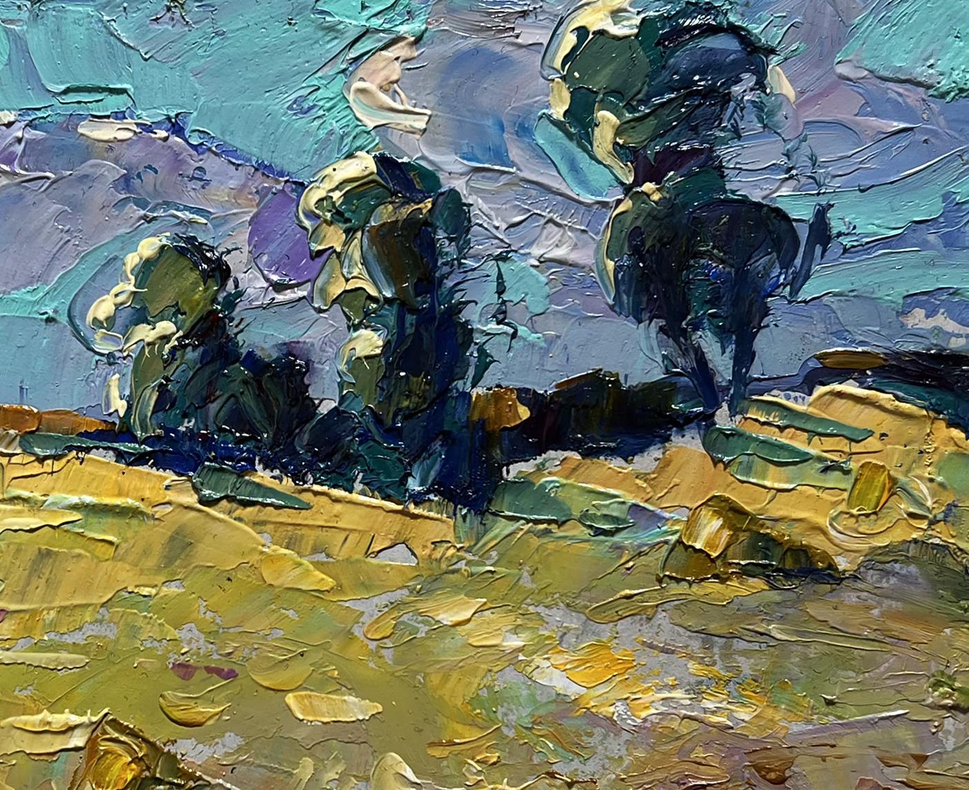 Impasto textured landscape Oil painting In the Morning in a Wheat Field by Oleksiy Ivanyuk