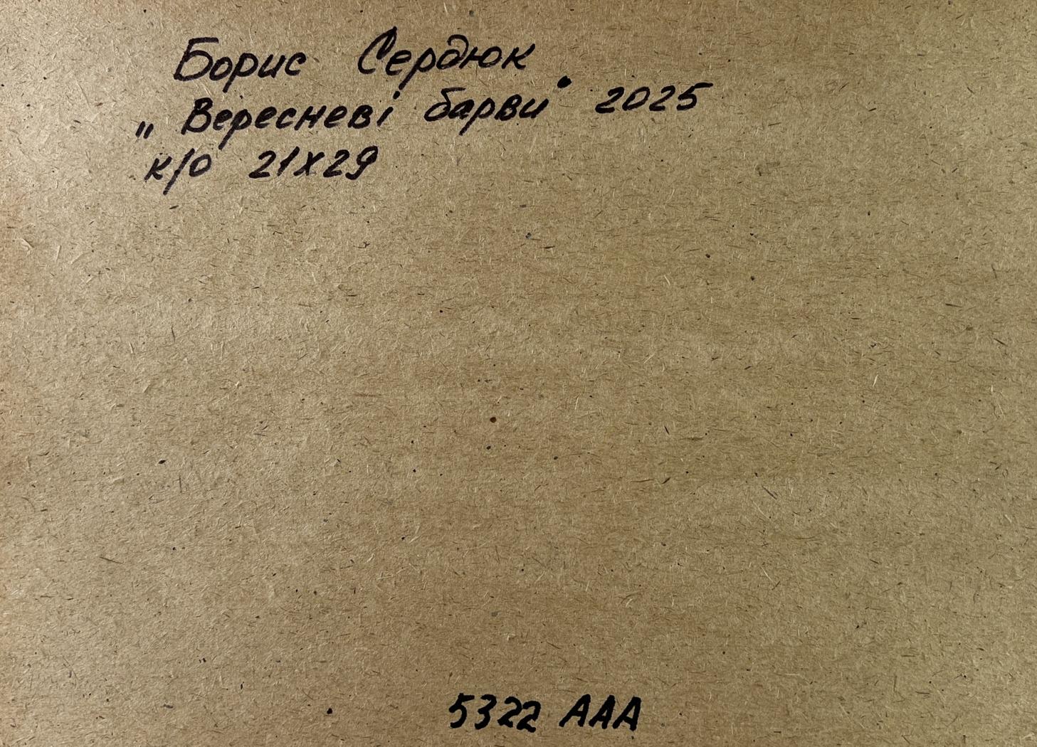 Back of oil painting by Boris Serdyuk, Vesenni barvy, 2025, k/o on cardboard