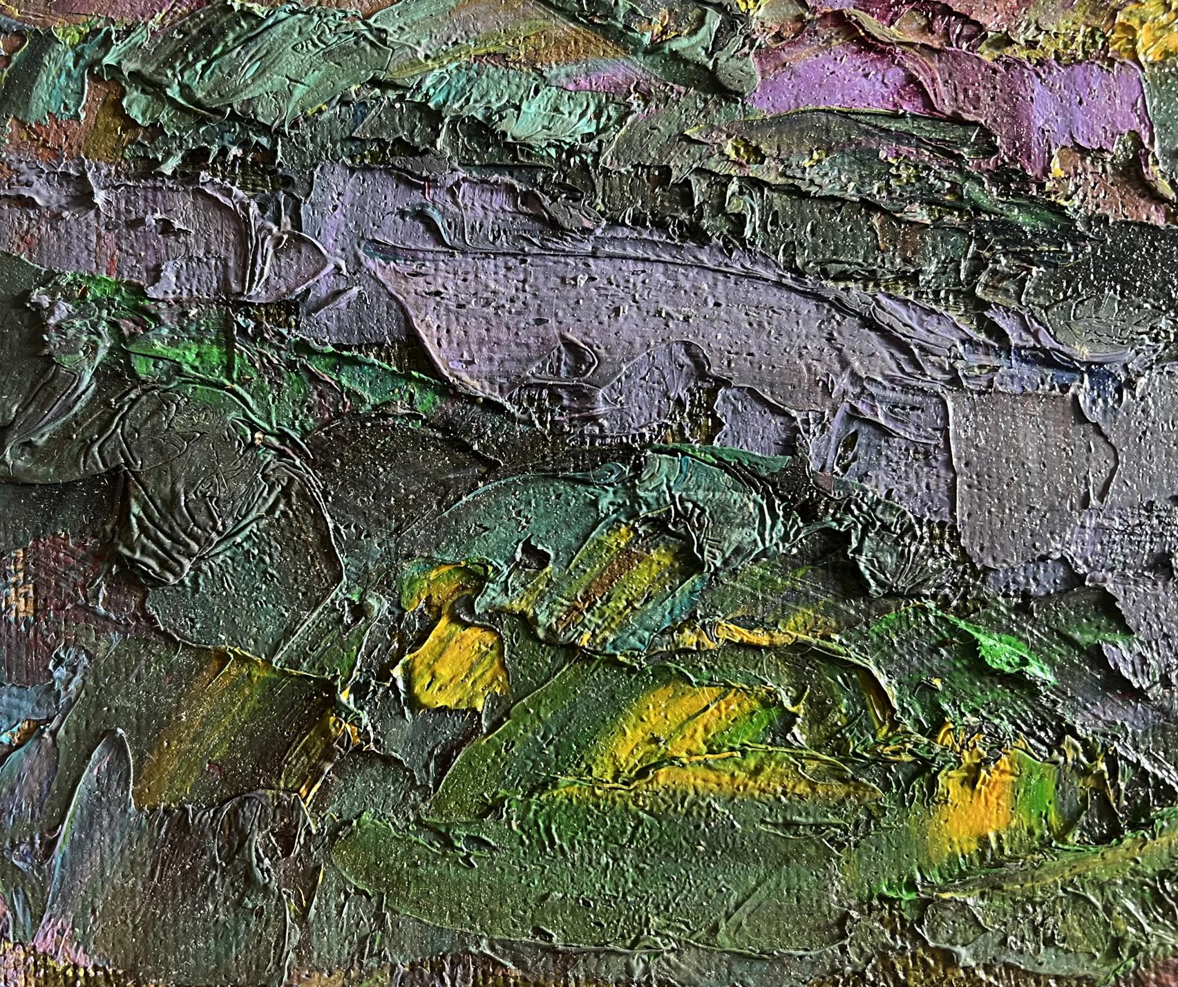 Oil painting Natural Meadow by Boris Serdyuk, textured green purple yellow impasto
