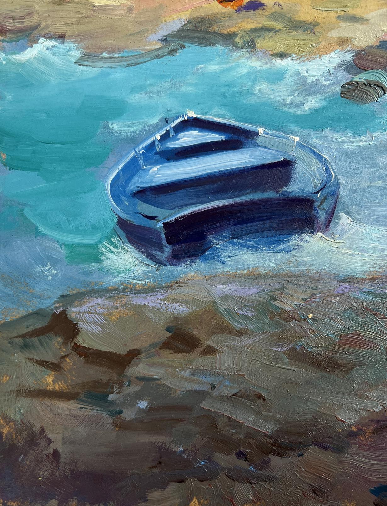 Oil painting Freedom over the sea by Yuriy Suprunchuk: rowboat in turquoise water