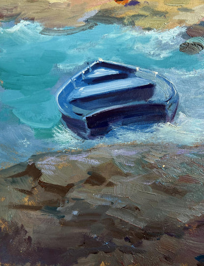Oil painting Freedom over the sea by Yuriy Suprunchuk: rowboat in turquoise water