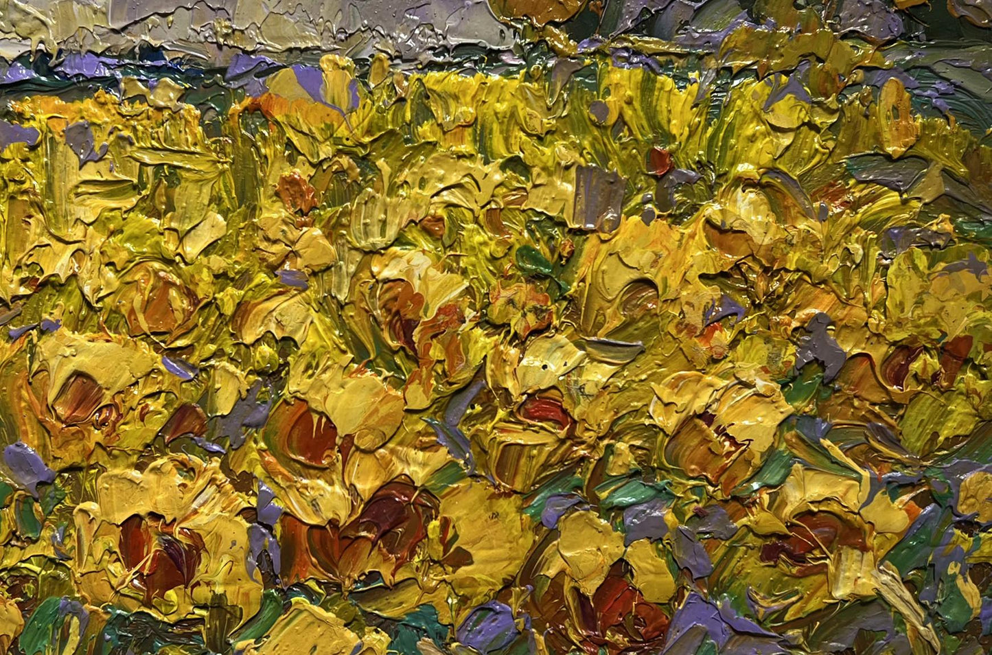 Oil painting Field of sunflowers by Oleksiy Ivanyuk with impasto texture