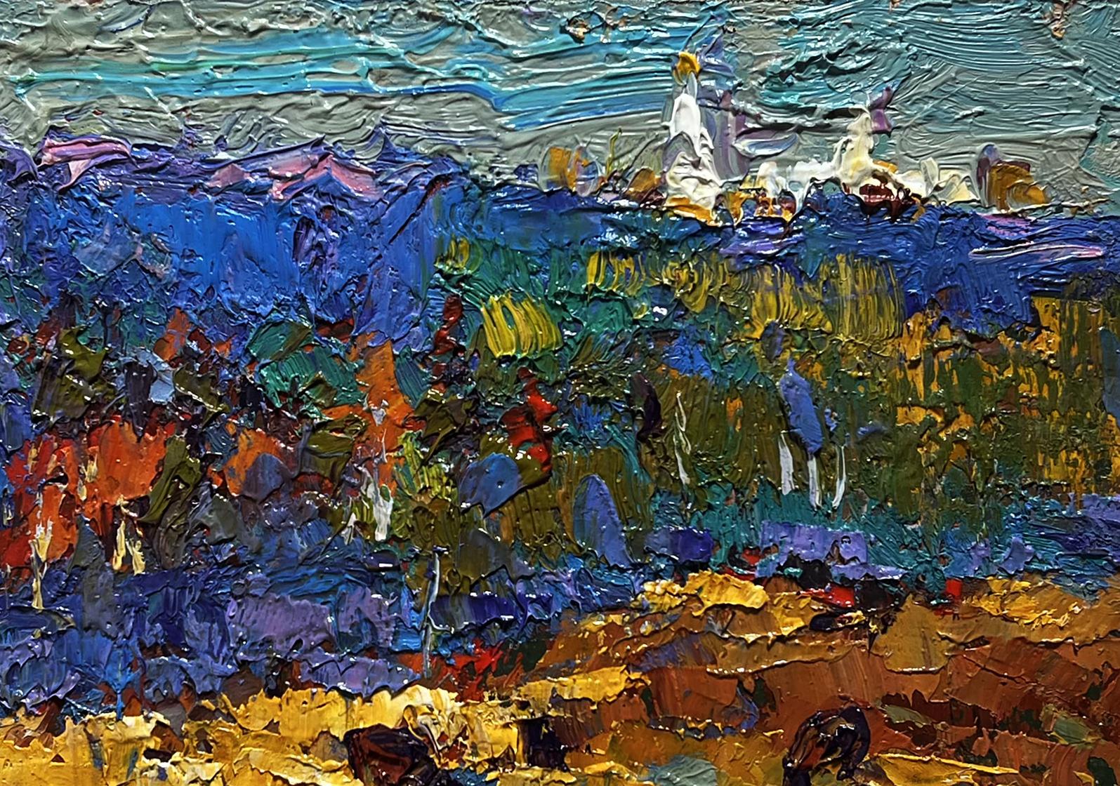 Oil painting Autumn light fog by Oksana Ivanyuk vibrant landscape