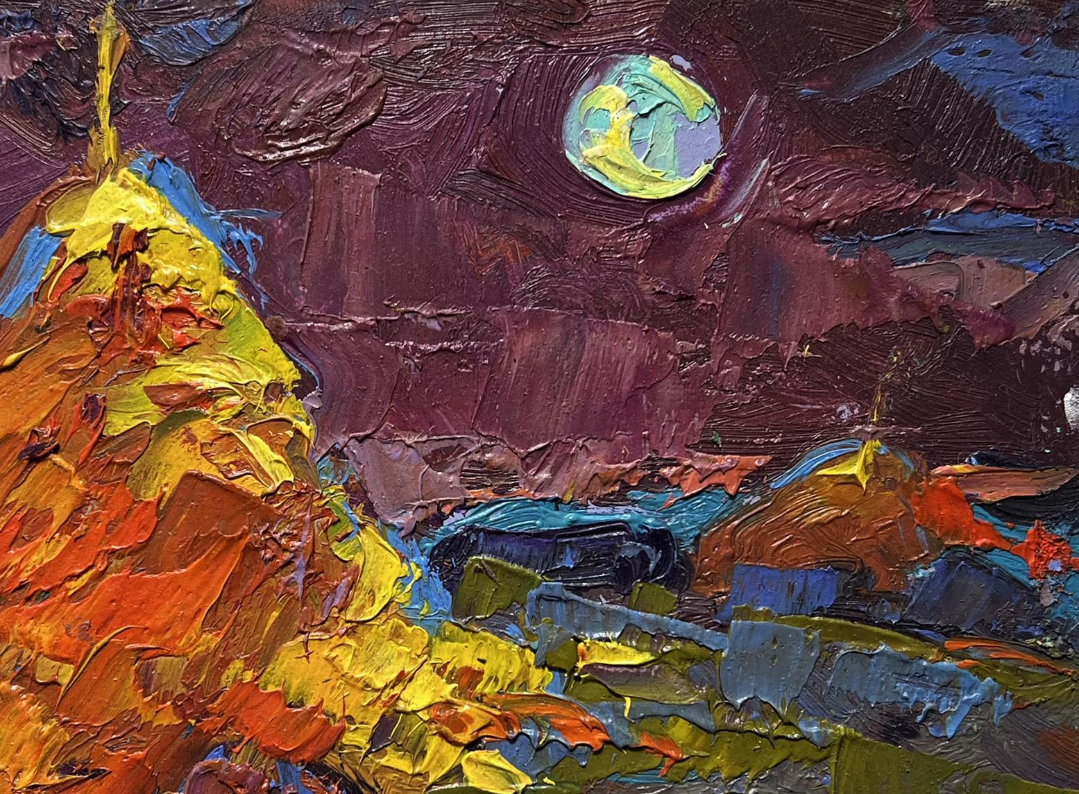 Vibrant impressionist oil painting Moonlit night in the field by Oleksiy Ivanyuk