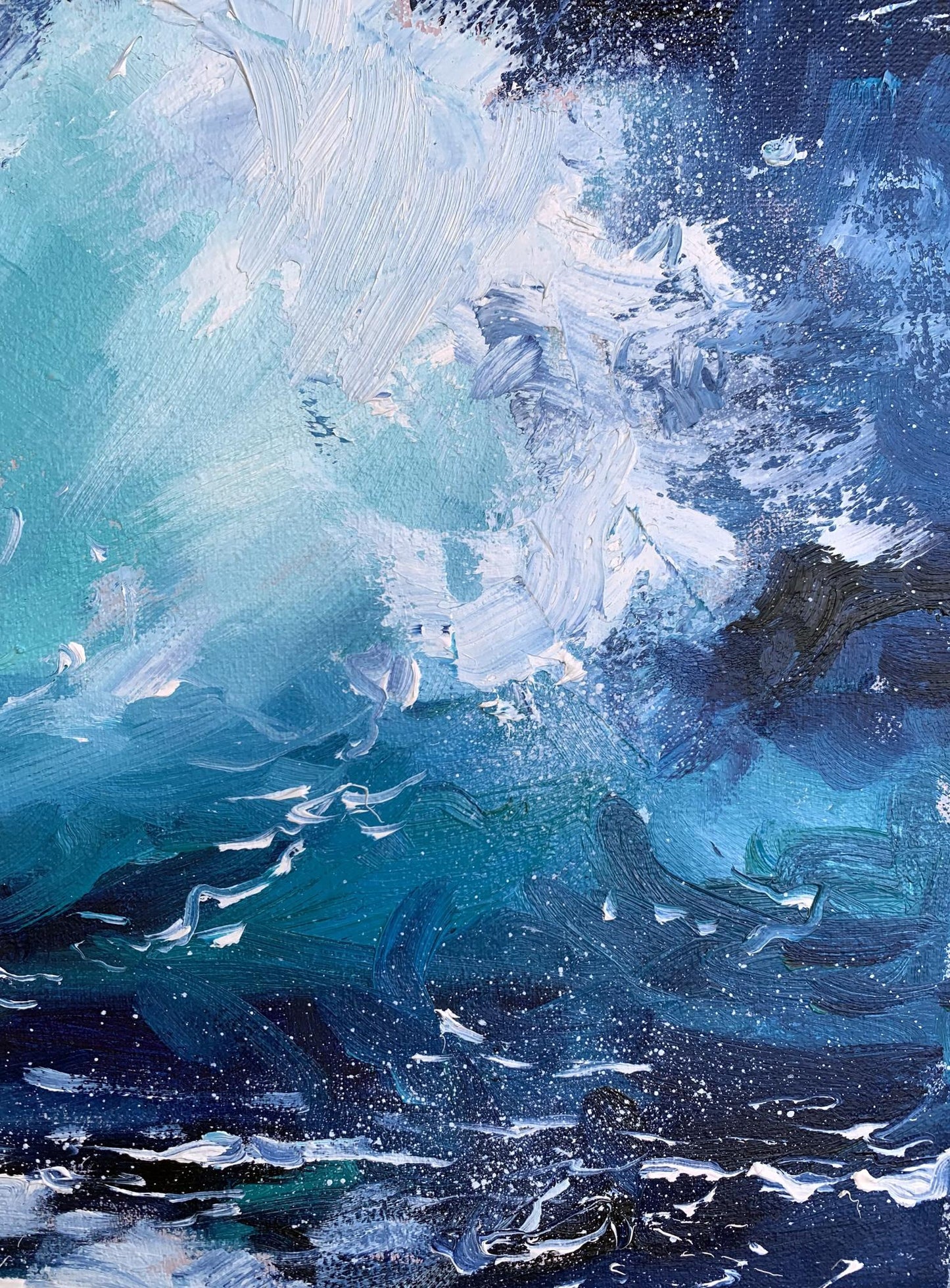 Oil painting Sea wavy breeze by Tatyana Derdey, abstract teal ocean waves