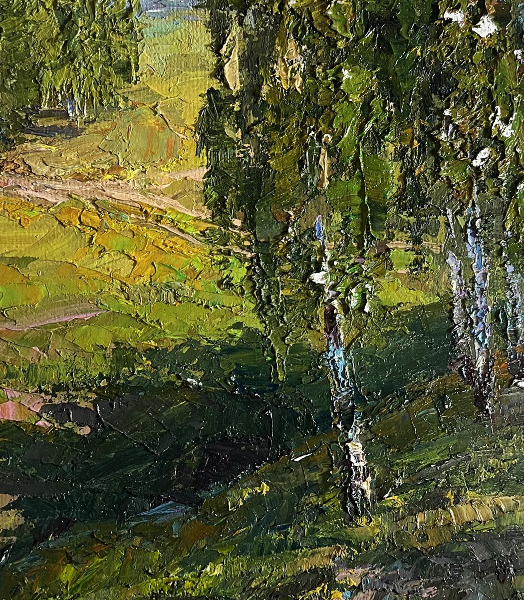 Oil painting of sunny day in birch forest by Boris Serdyuk