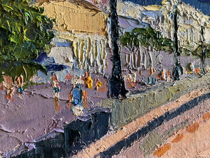 Oil painting of city embankment by Boris Serdyuk in impasto style