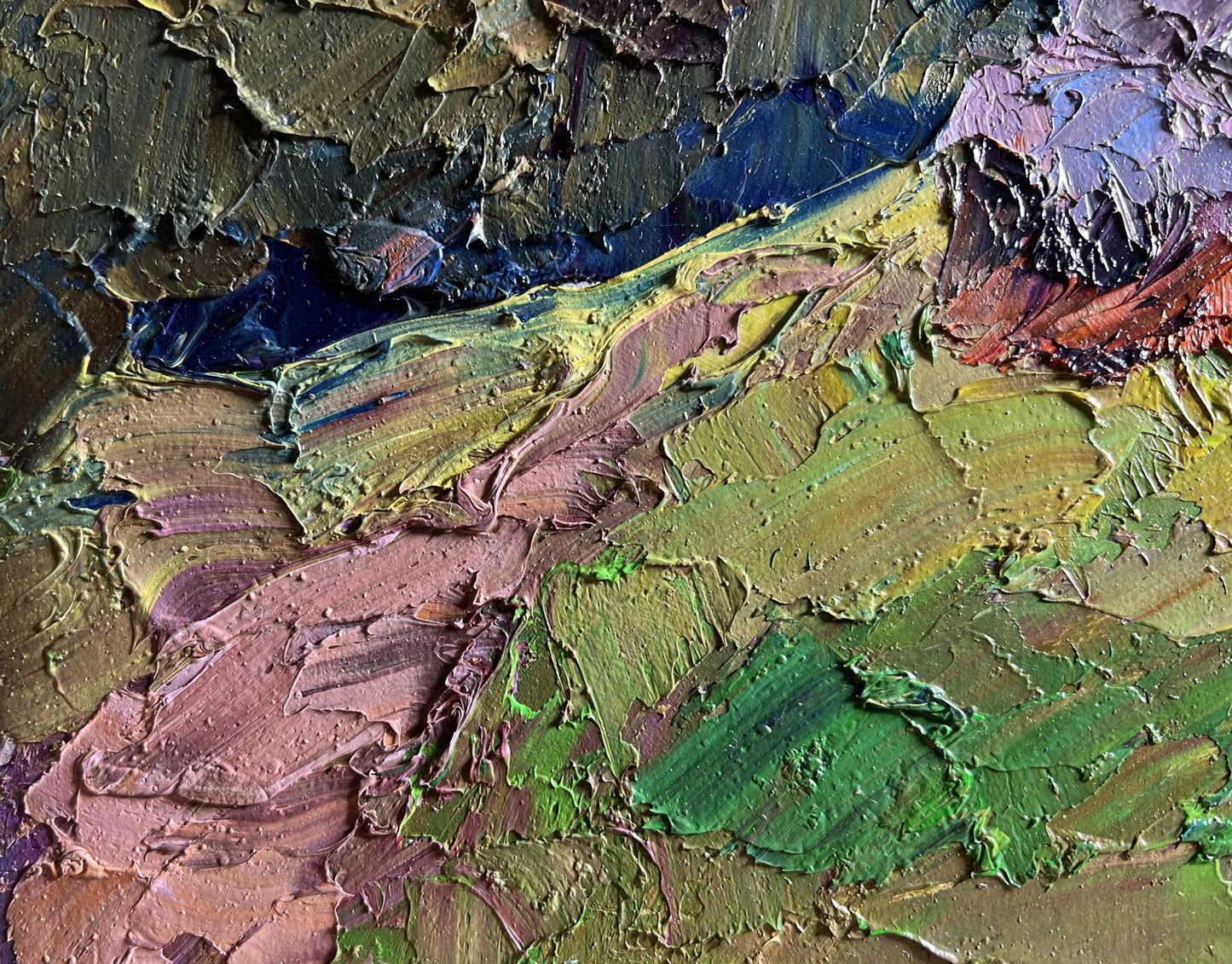 Oil painting Path to the Mountains by Boris Serdyuk, impasto earthy tones