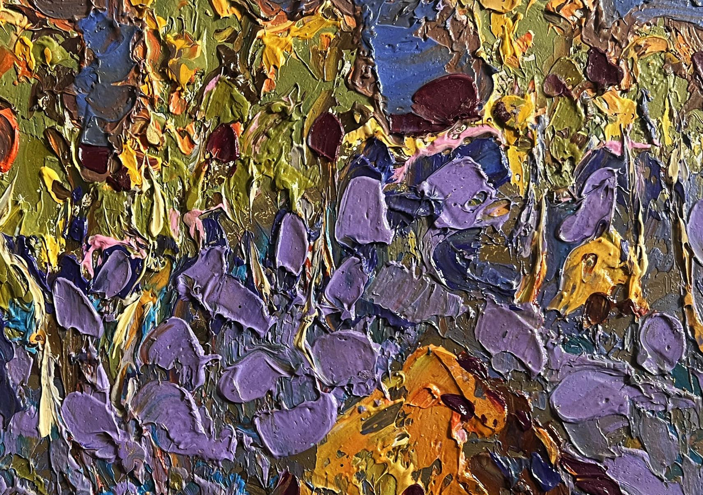 Oil painting Autumn frost in the field by Oleksiy Ivanyuk, textured abstract impasto