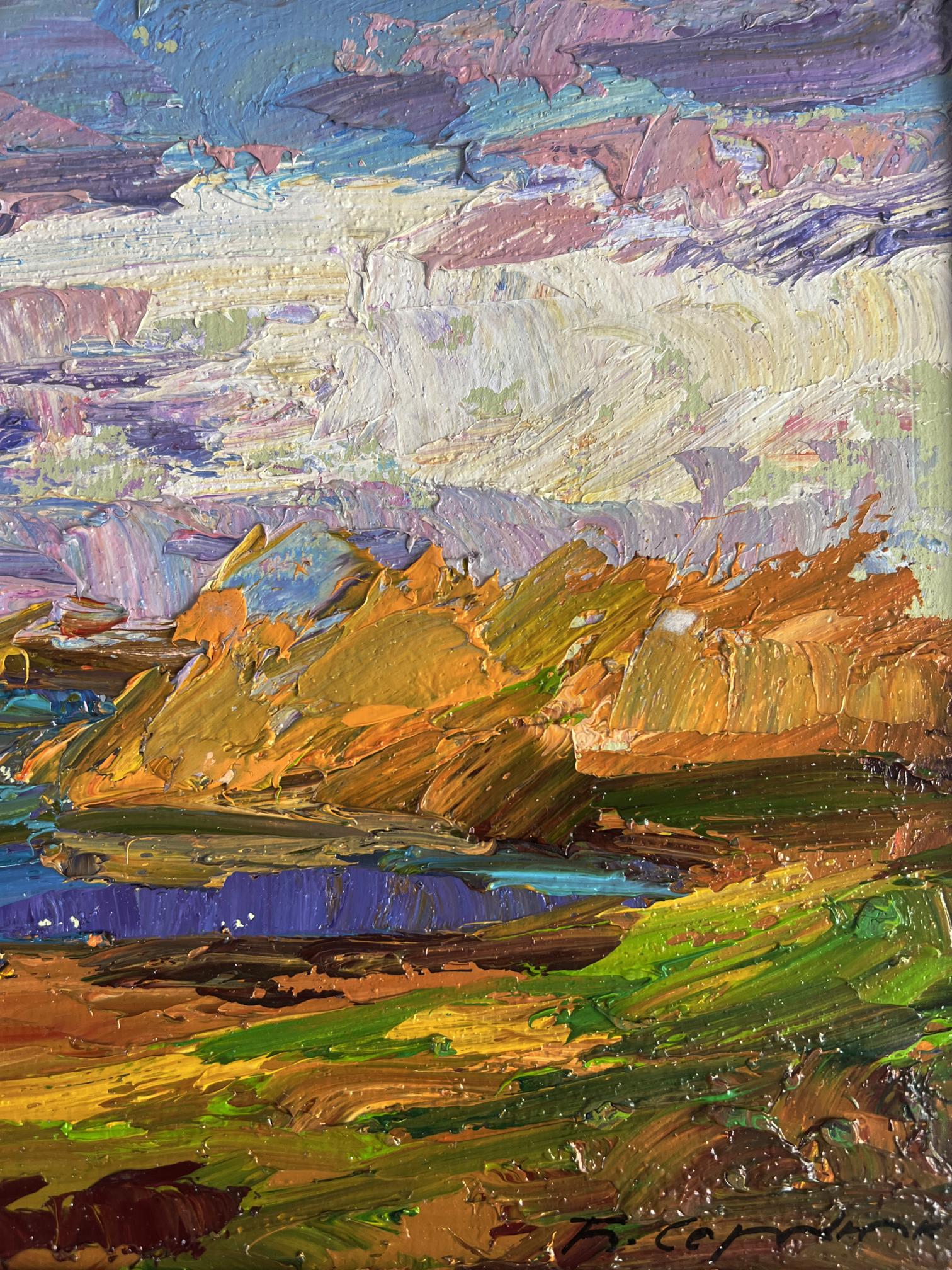 Oil painting Autumn sunset by the river by Boris Serdyuk