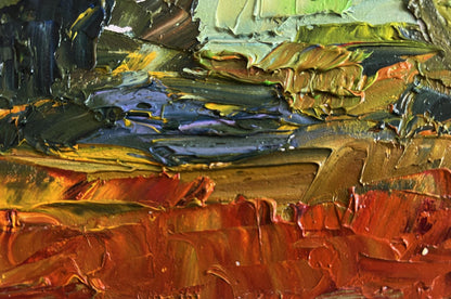 Oil painting Autumn days by the river by Boris Serdyuk with vibrant impasto strokes