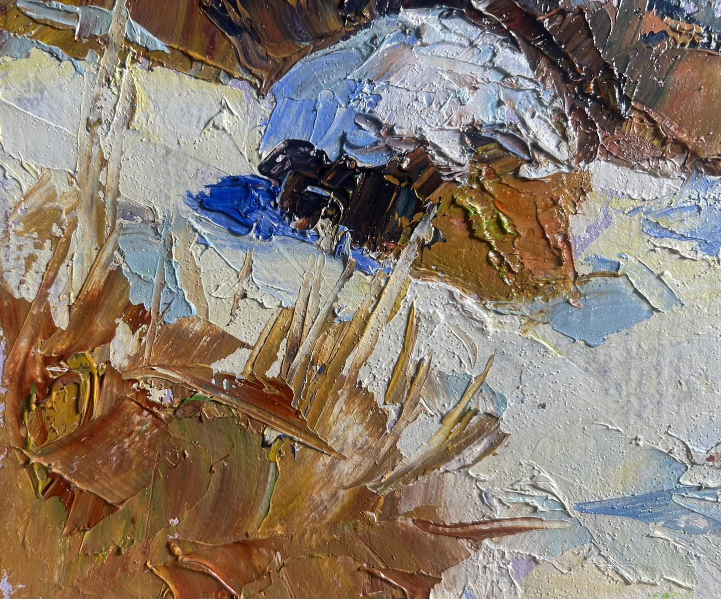 Oil painting Winter mountains by Boris Serdyuk, impasto textured peaks