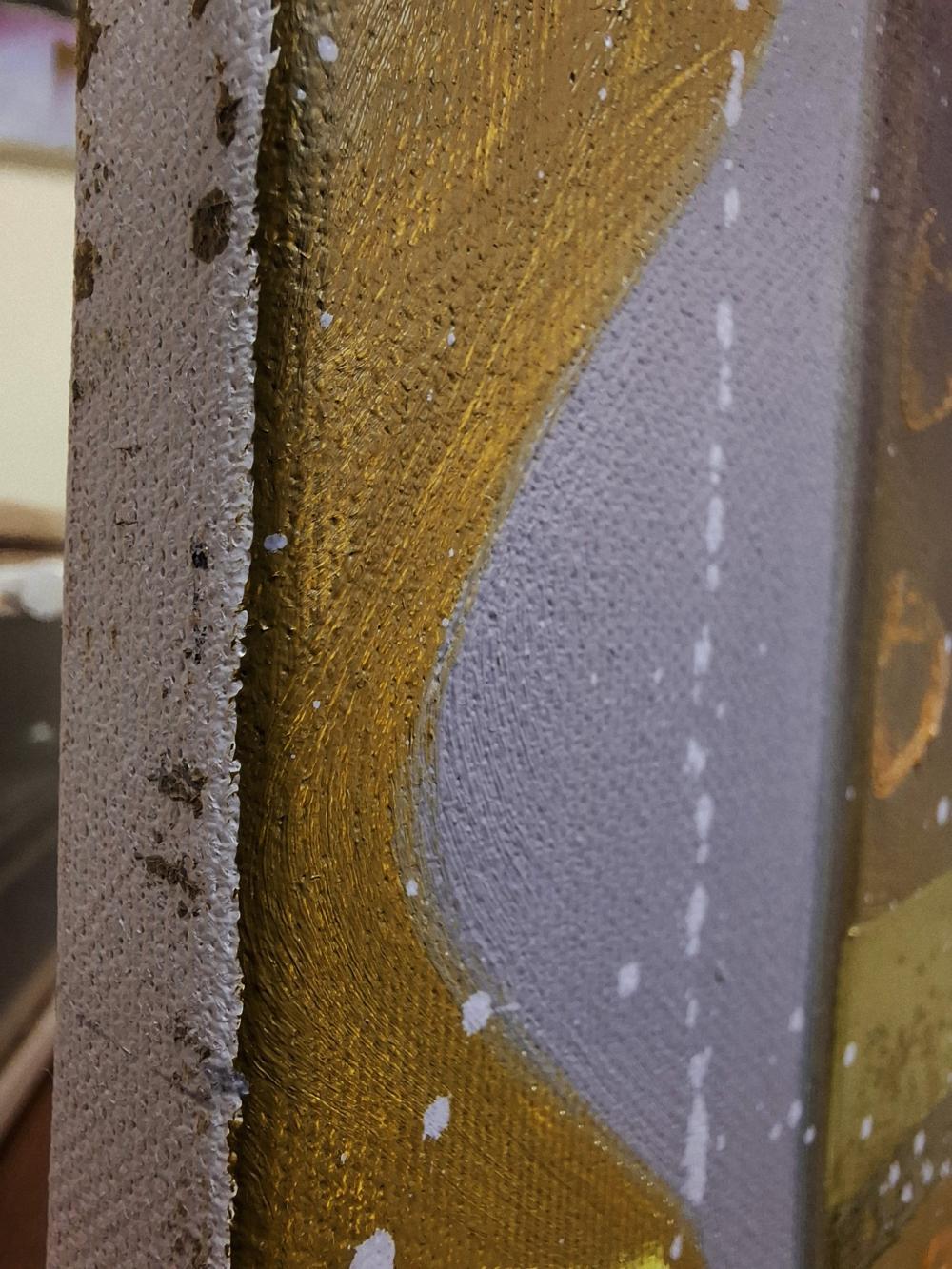 Oil painting Near the crosswalk by Sergiy Voichenko with gold stroke on gray