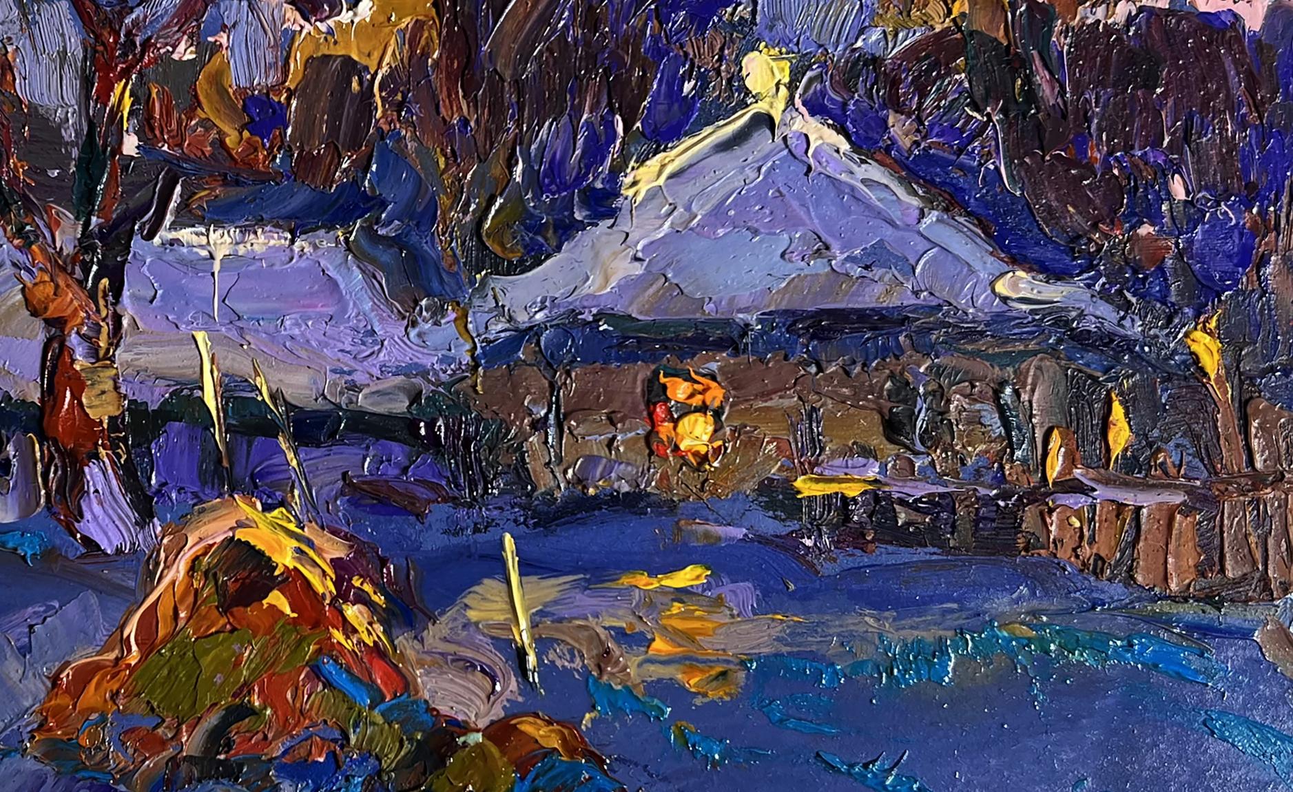 Vibrant impressionist oil painting Frosty winter evening by Oksana Ivanyuk