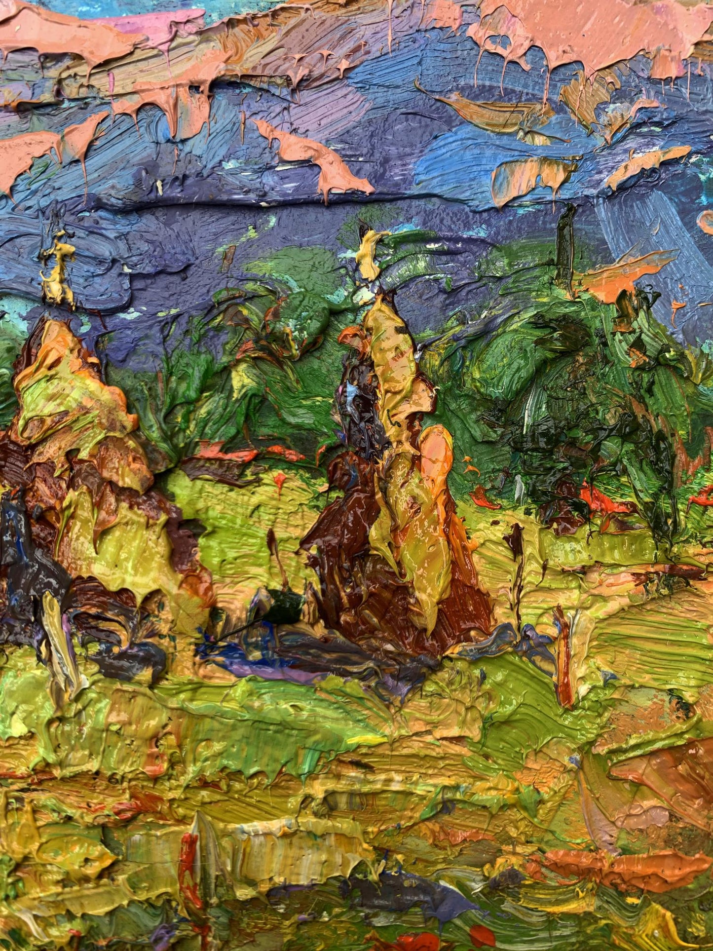 Oil painting of mountain fields by Ivanyuk Oleksiy in earthy tones