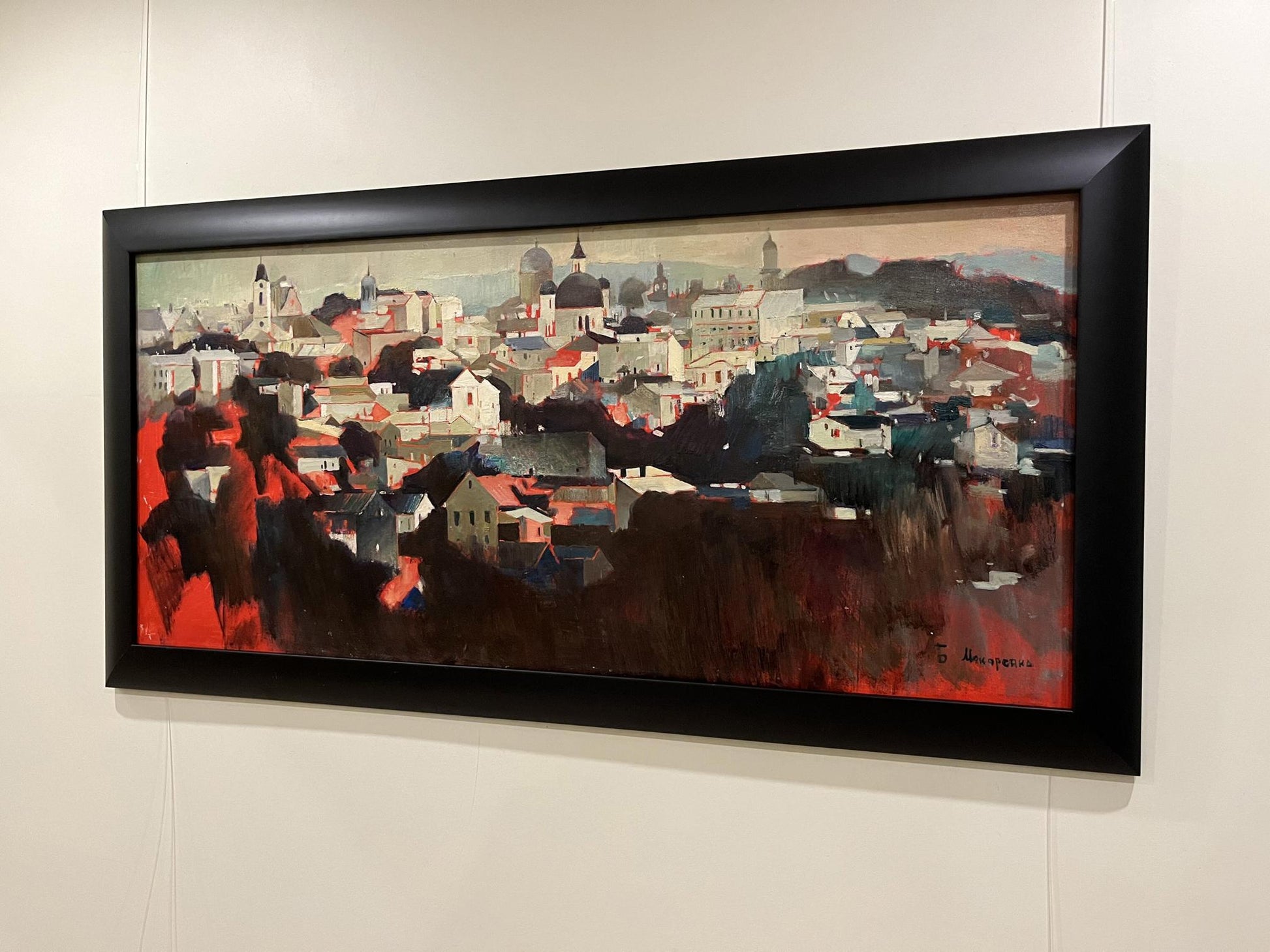Oil painting Panorama of Chernivtsi by Bohdan Makarenko in black frame