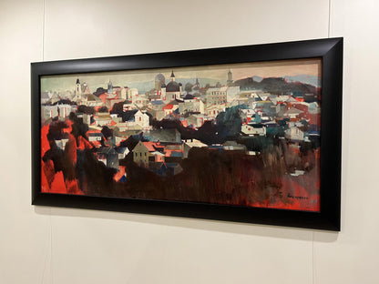 Oil painting Panorama of Chernivtsi by Bohdan Makarenko in black frame