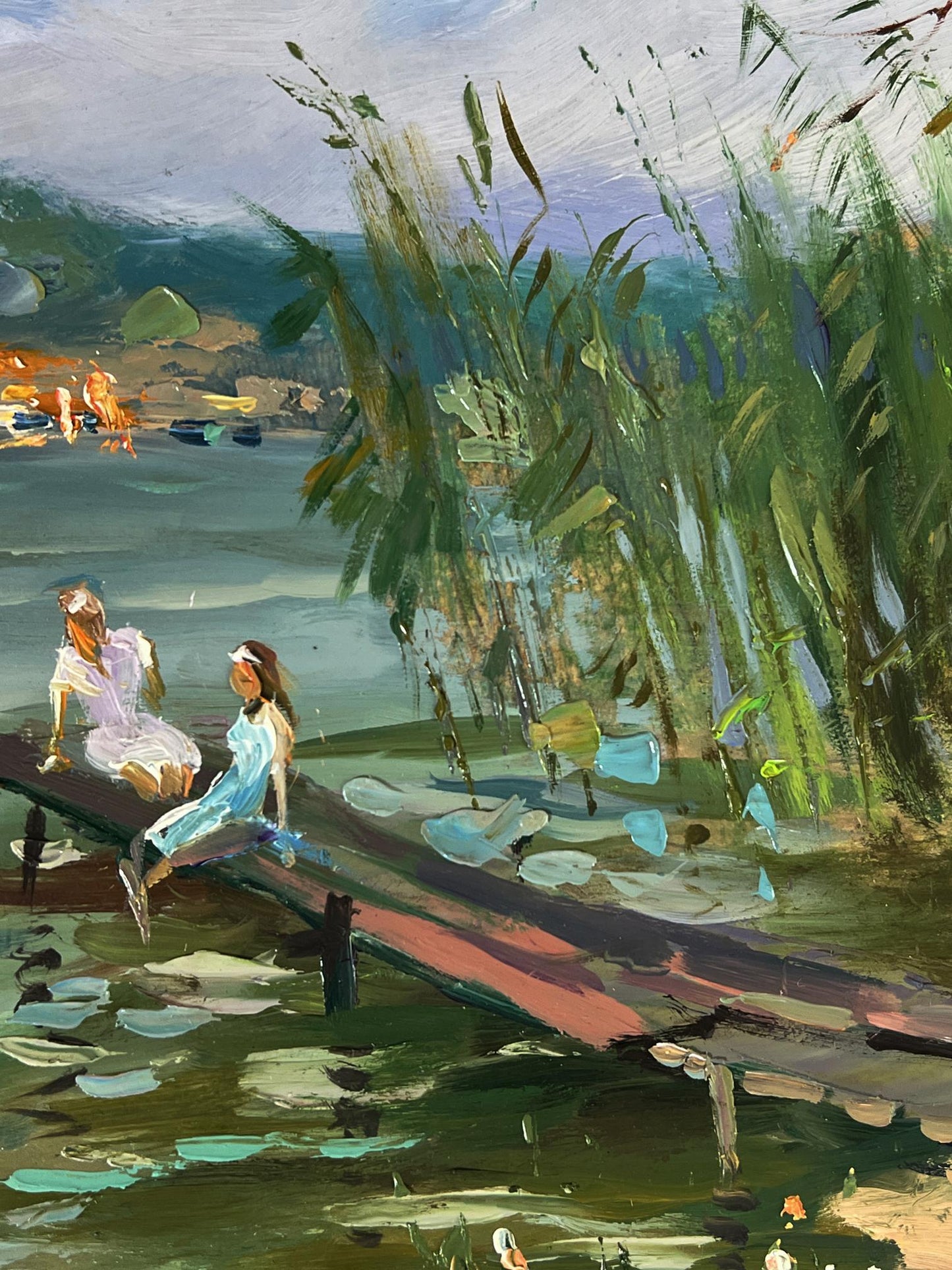 Oil painting Girls by the river by Yuriy Suprunchuk vibrant impressionist scene