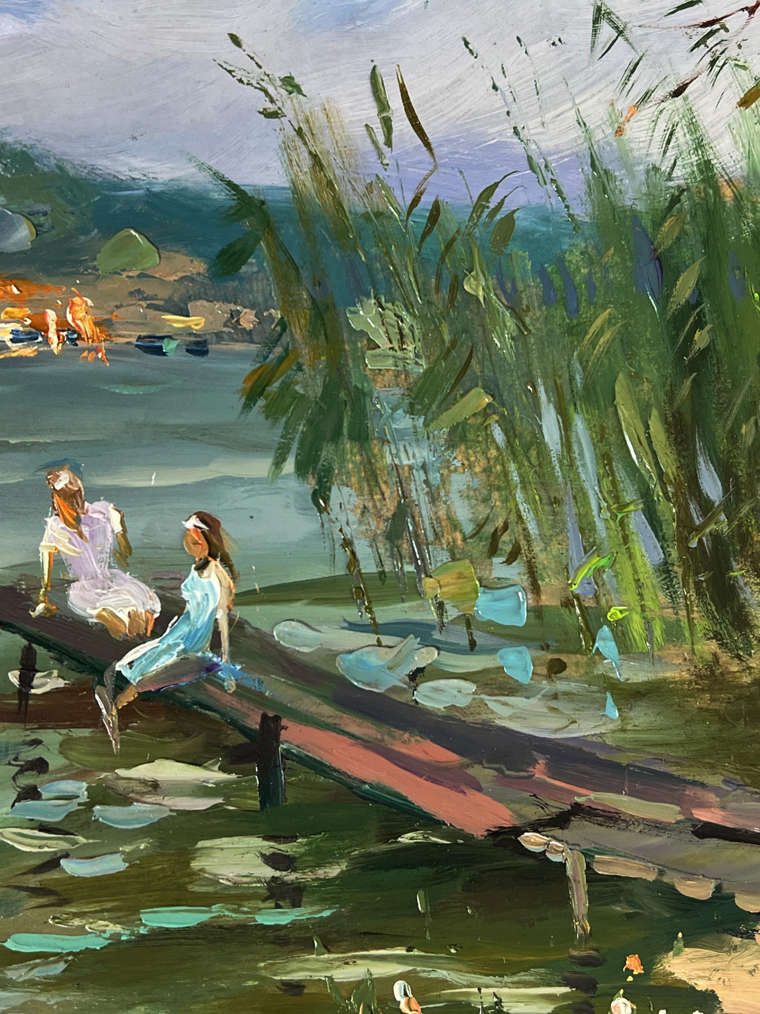 Oil painting Girls by the river by Yuriy Suprunchuk vibrant impressionist scene