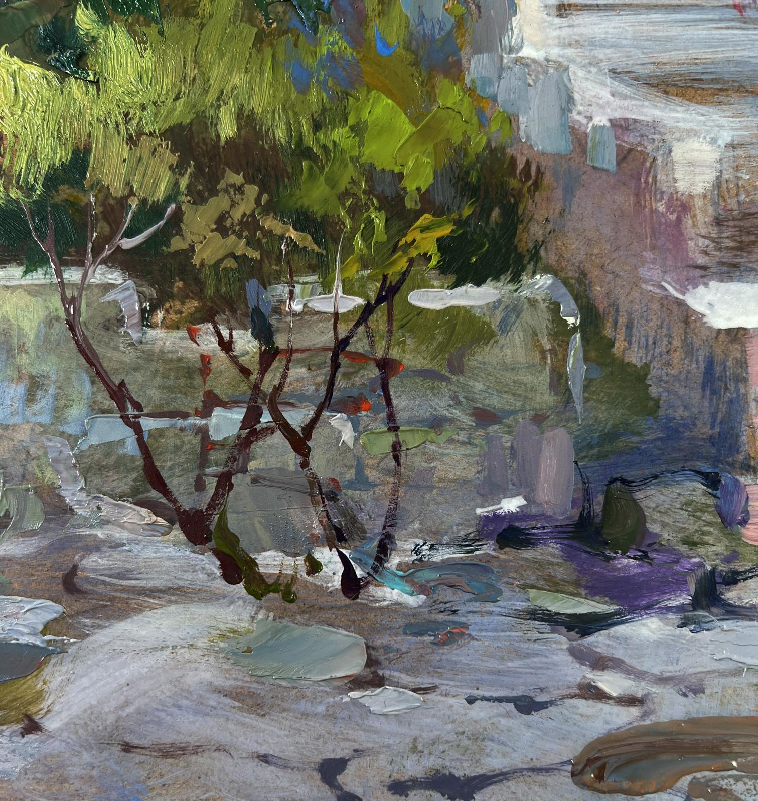 Oil painting A walk through the city streets by Yuriy Suprunchuk textured tree