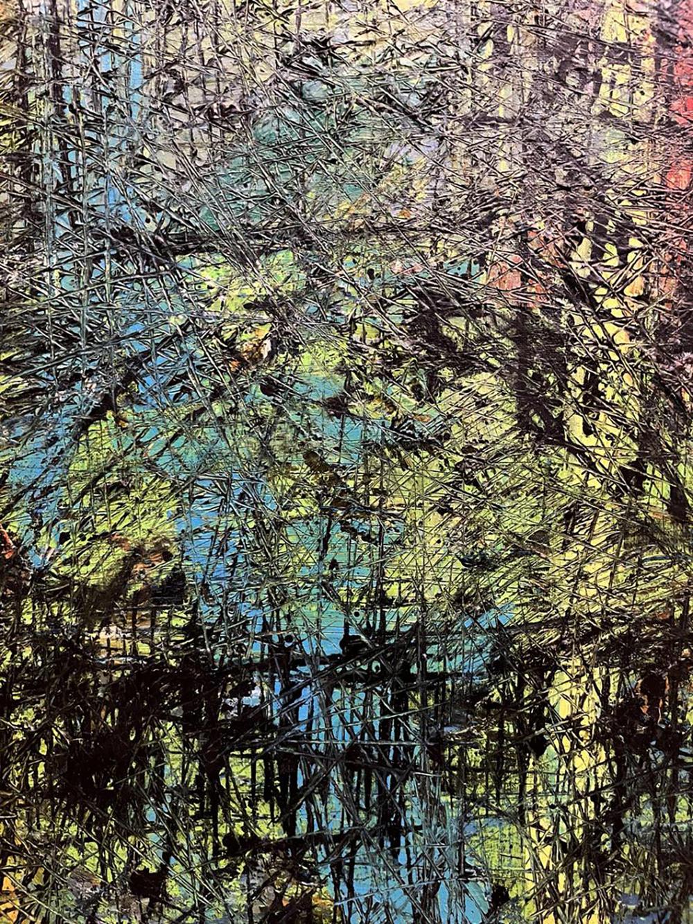 Oil painting Episode by Serhiy Kovalev: vibrant yellow teal abstract expressionism