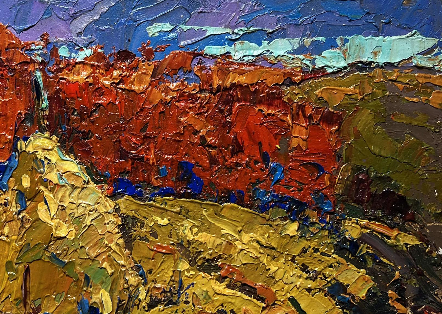 Vibrant impressionist oil painting Autumn smell of the field by Oksana Ivanyuk