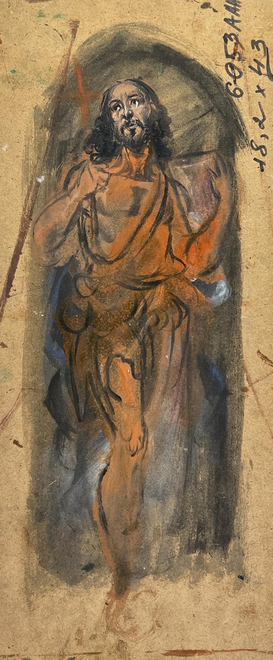 Watercolor bearded man in orange robe under arch, Alexander Litvinov oil painting
