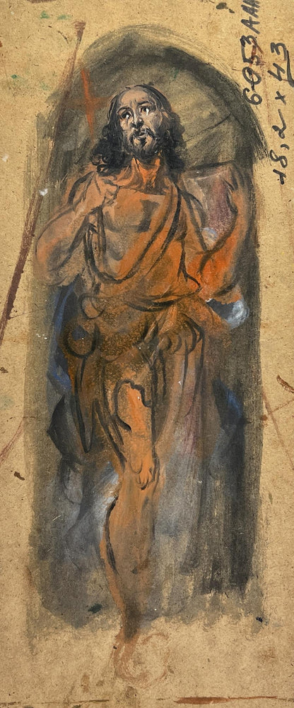 Watercolor bearded man in orange robe under arch, Alexander Litvinov oil painting