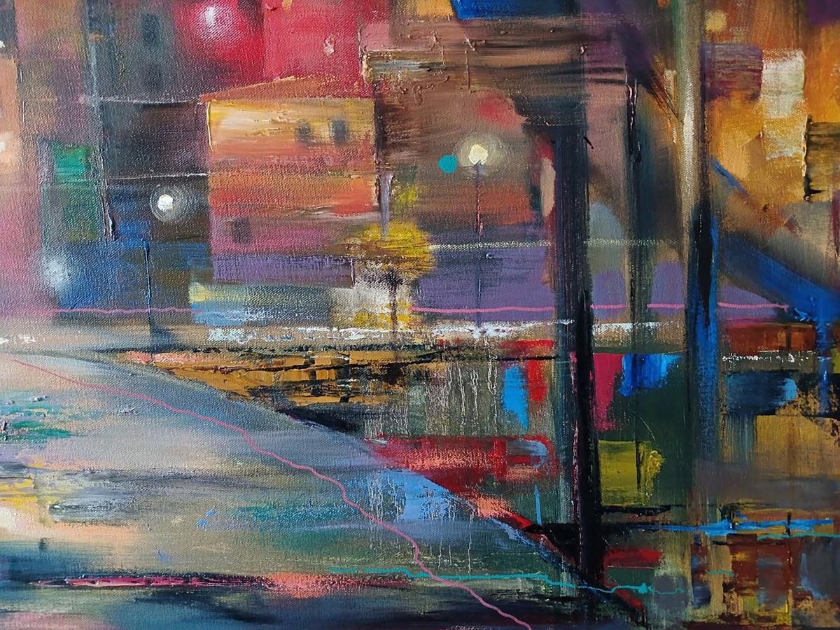 Abstract oil painting Night City Anatoly Tarabanov