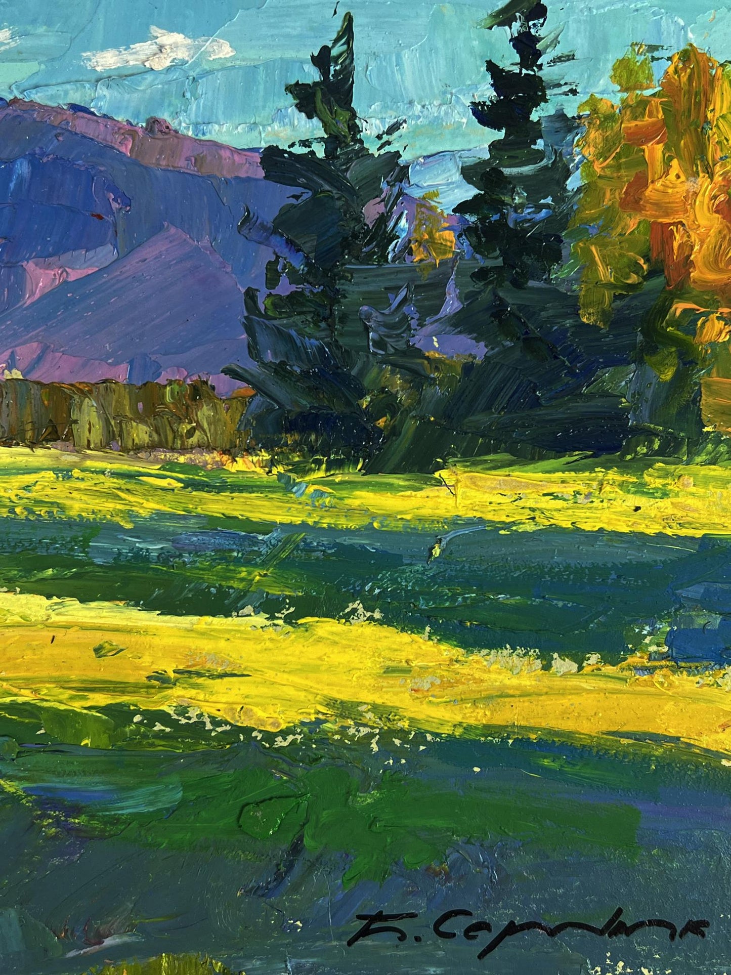 Vibrant oil painting Golden birch forest by Boris Serdyuk with bold strokes