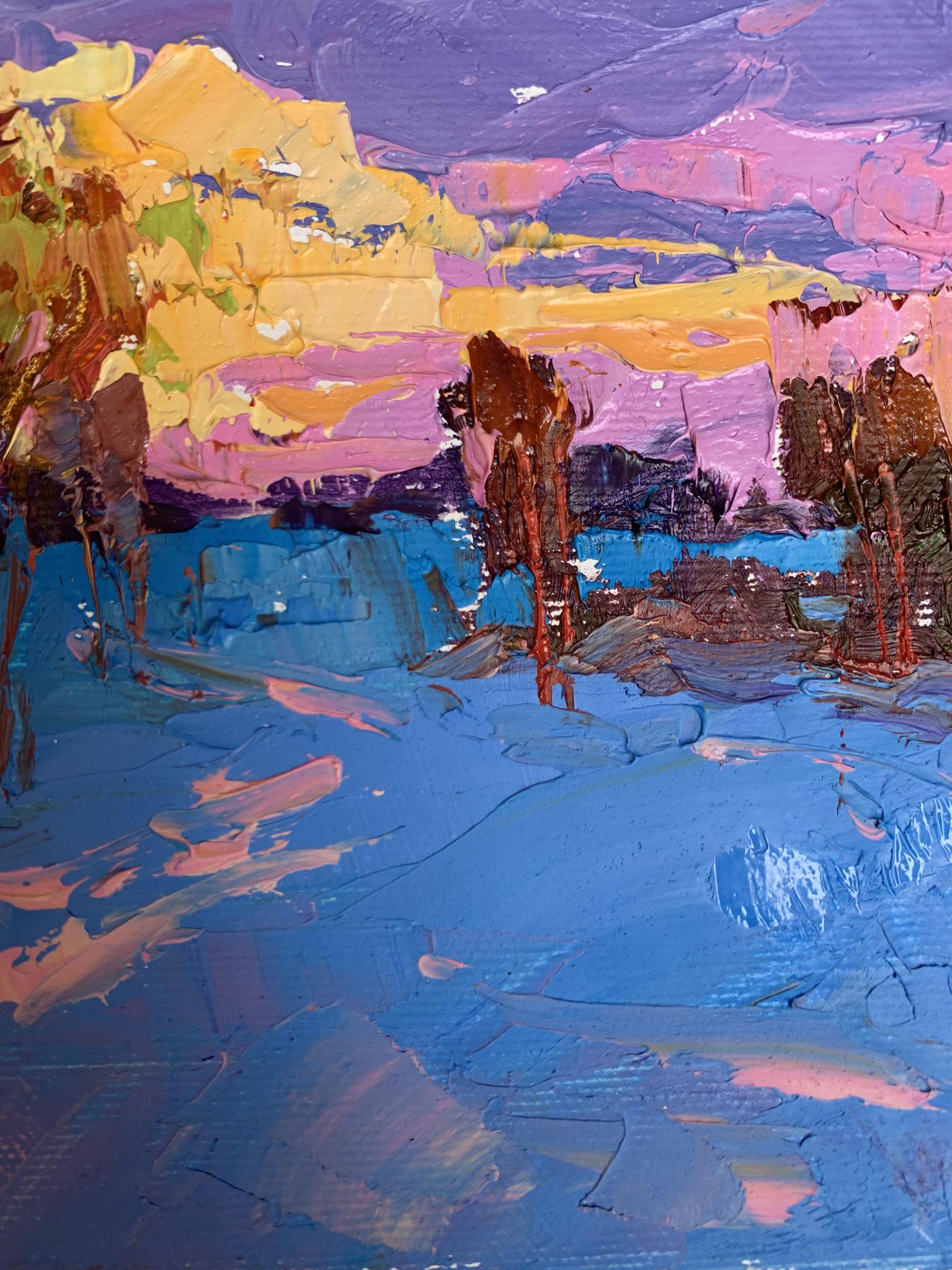 Vibrant impressionist oil painting In the Evening in the Cold by Oksana Ivanyuk