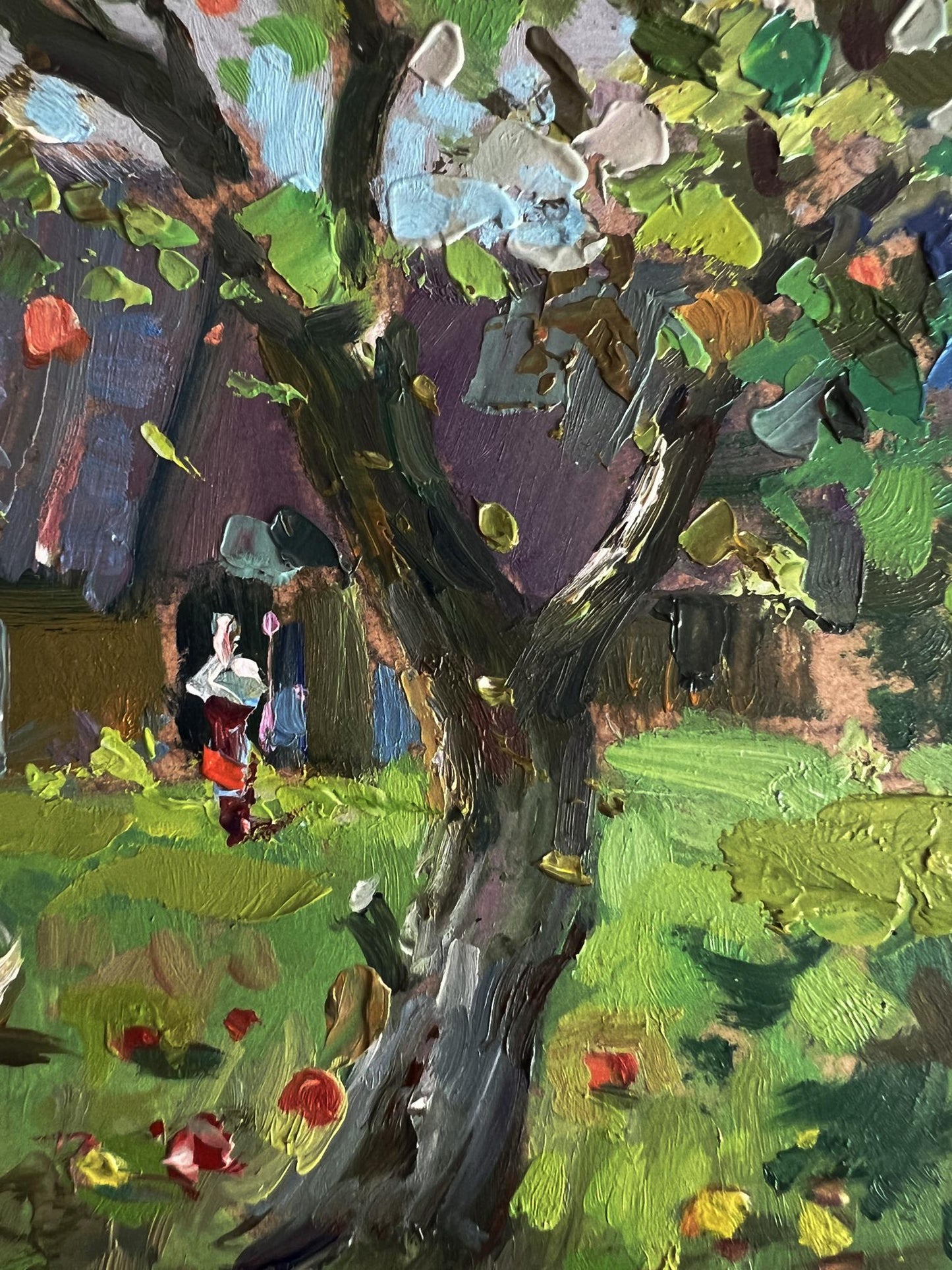 Oil painting of thick textured tree trunk by Yuriy Suprunchuk