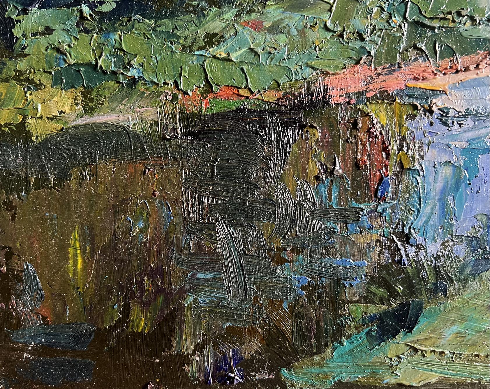 Oil painting Forest along the river by Boris Serdyuk with textured impasto strokes