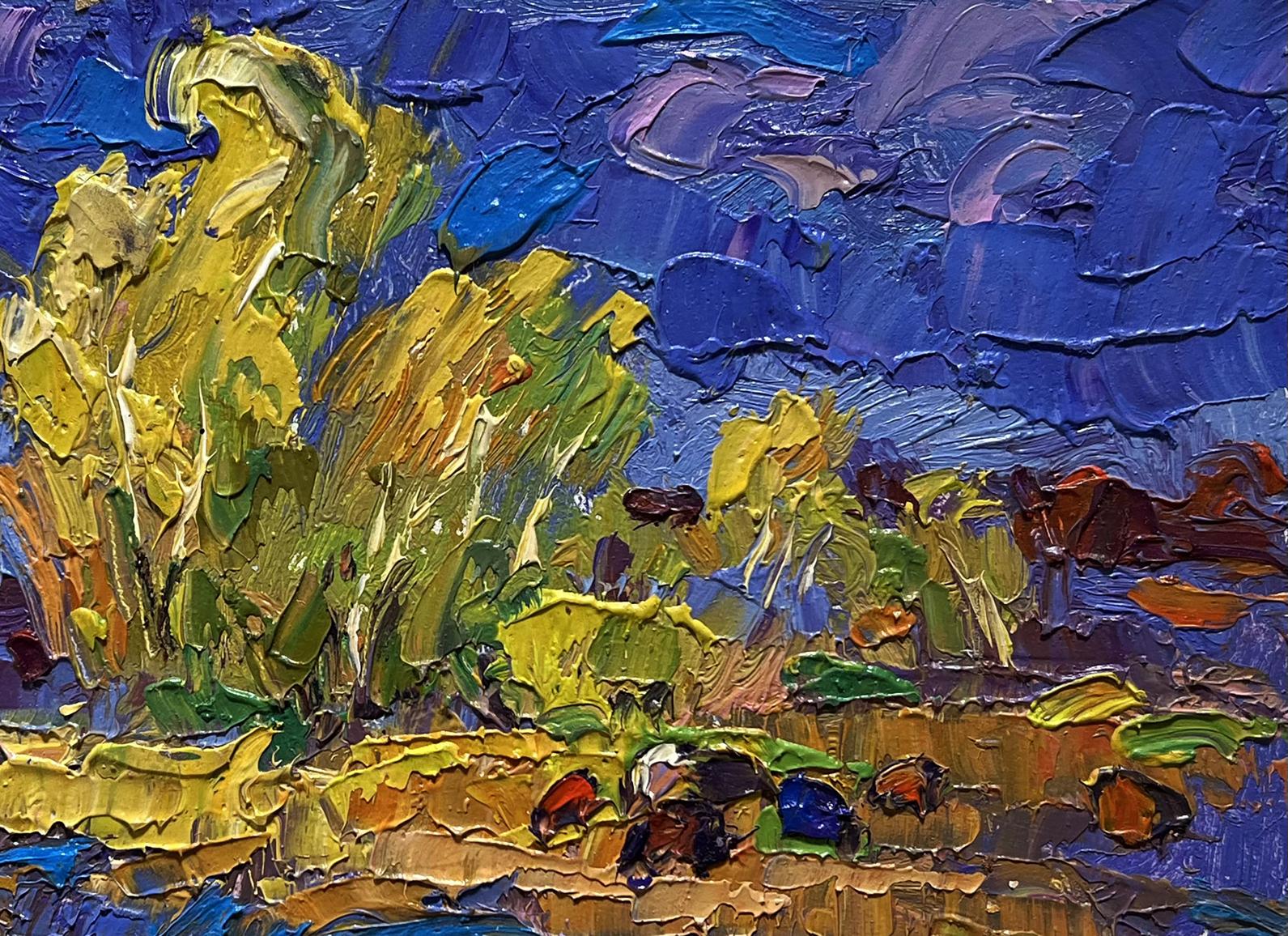 Vibrant impressionist oil painting by Oleksiy Ivanyuk: autumn foliage after rain