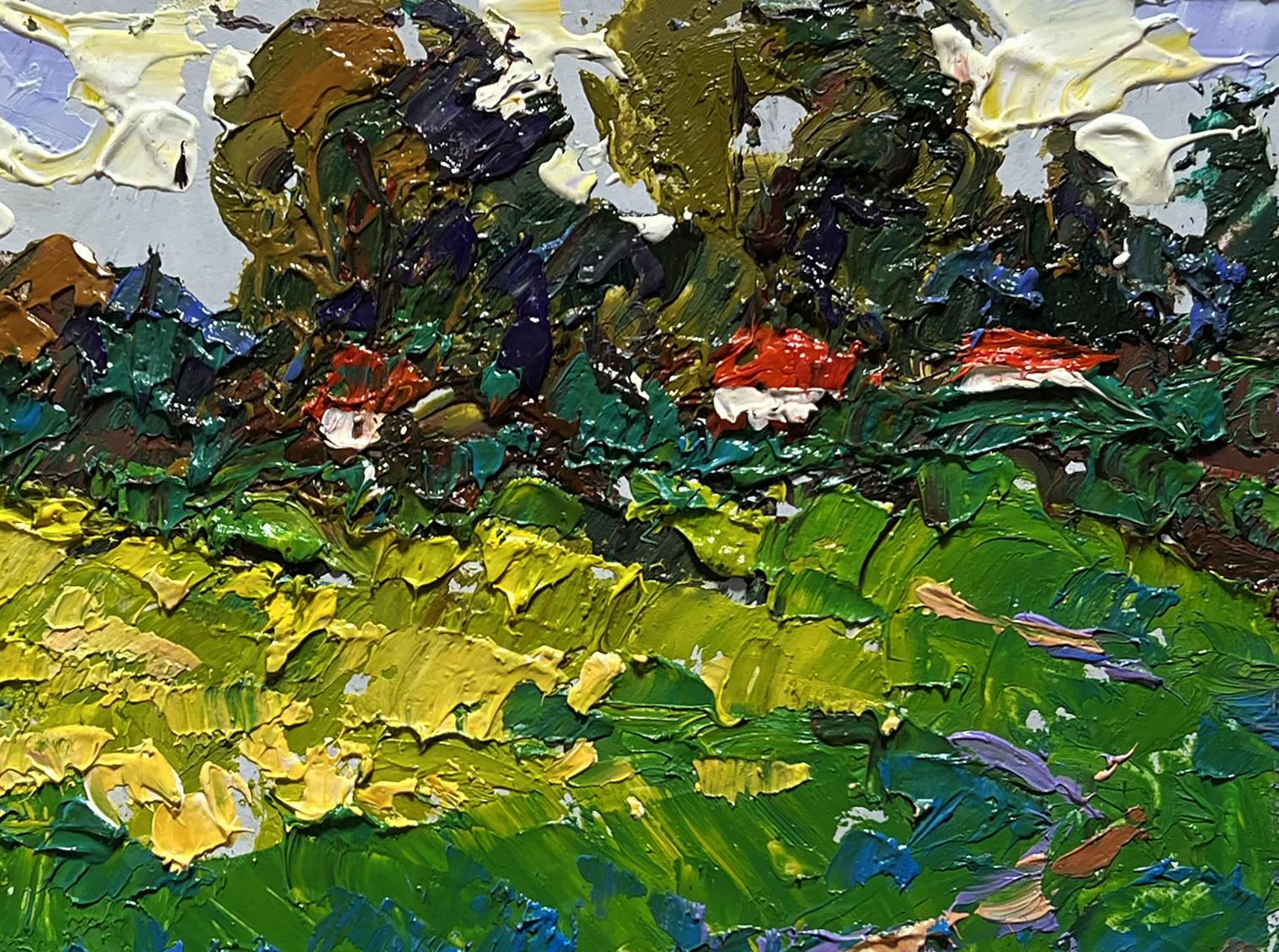 Vibrant impressionist oil painting Yellow fields near the village by Oleksiy Ivanyuk