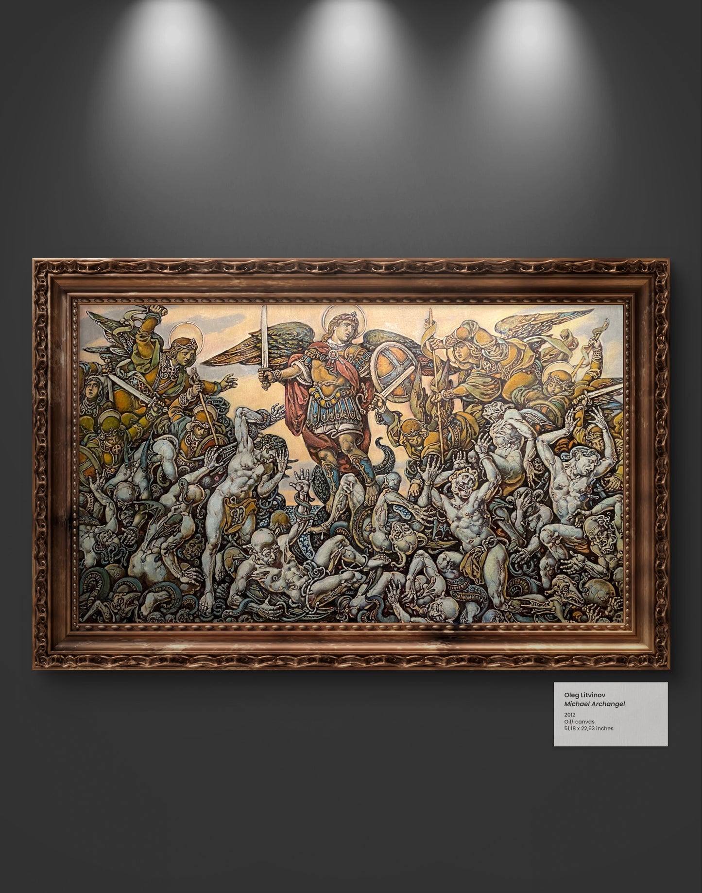 Oil painting of Michael the Archangel battling demons by Litvinov Oleg Arkad’yevich