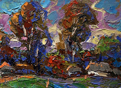 Vibrant oil painting of village freedom and relaxation by Oksana Ivanyuk