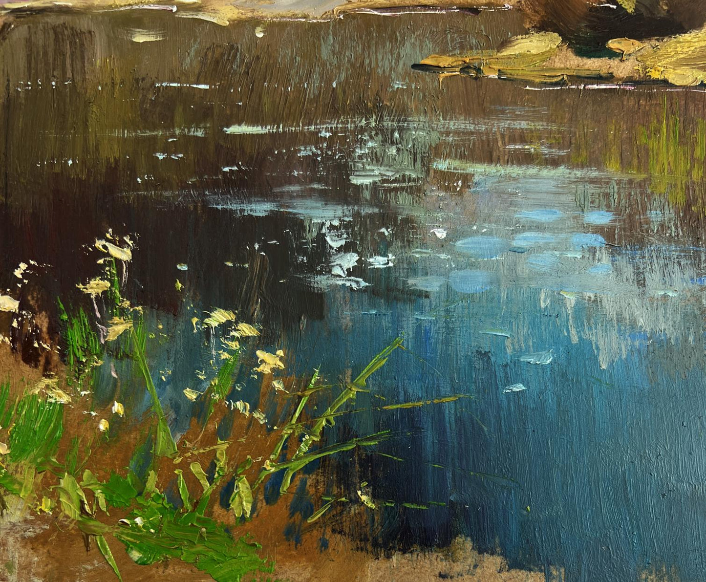 Oil painting Preparing for a boat trip by Yuriy Suprunchuk tranquil pond scene