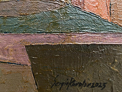 Textured oil painting City Square by Serhiy Kovalev in earthy tones